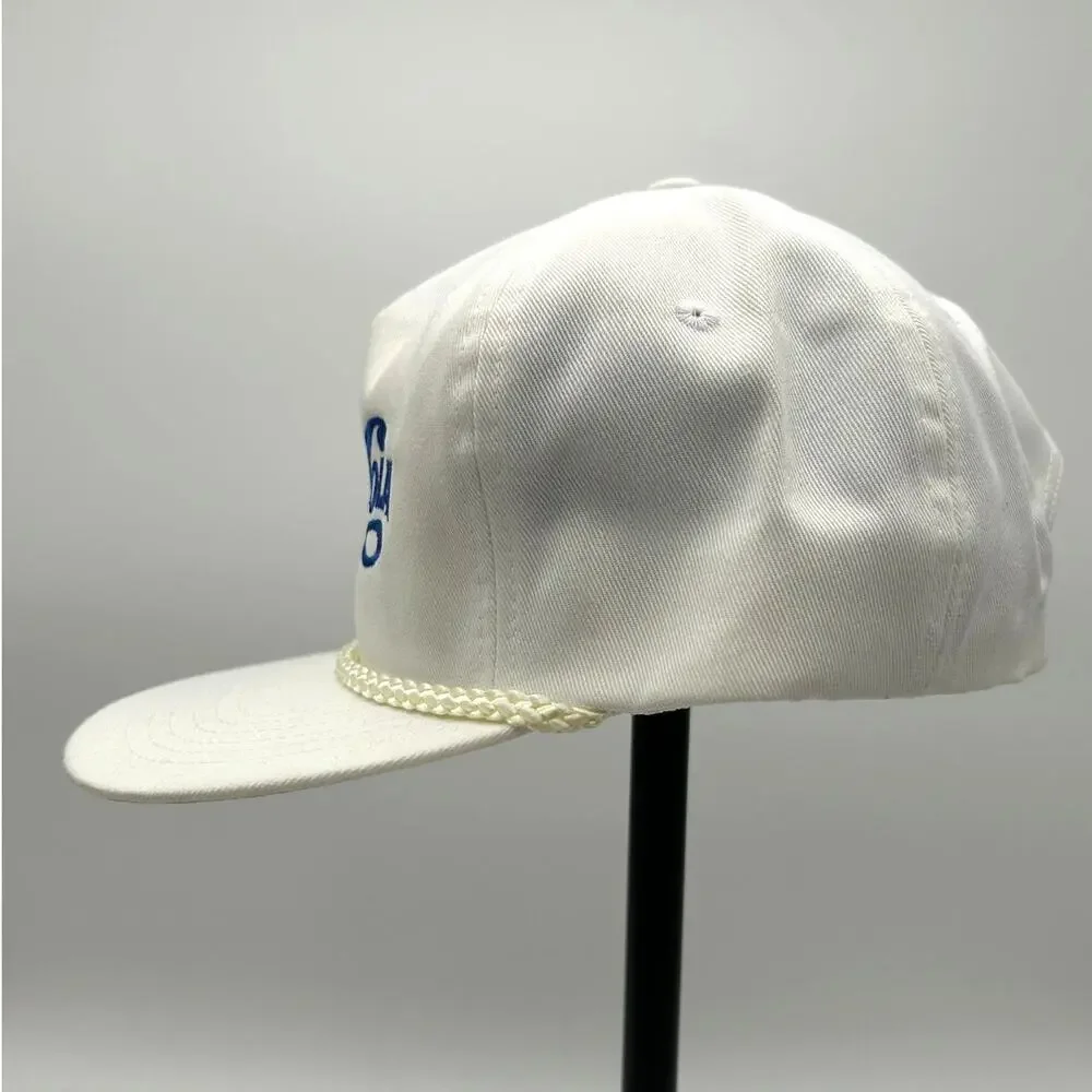 Vintage 80s 90s Pepsi-Cola White Strapback Rope Brim Embroidered Logo Promo Cap